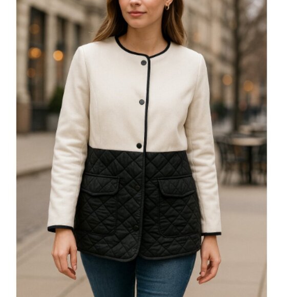 Crown and Ivy womens white and black snap button quilted coat size small - Picture 1 of 10